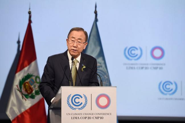 Ban urges Lima conference to agree draft text as basis for 2015 climate deal