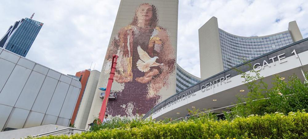 Vienna: ‘Fragility of peace’ depicted in new mural on UN tower