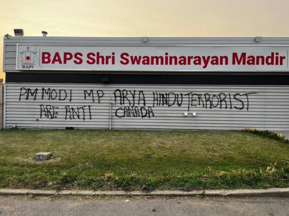 Hindu temple vanadalised with anti-India graffiti in Canada