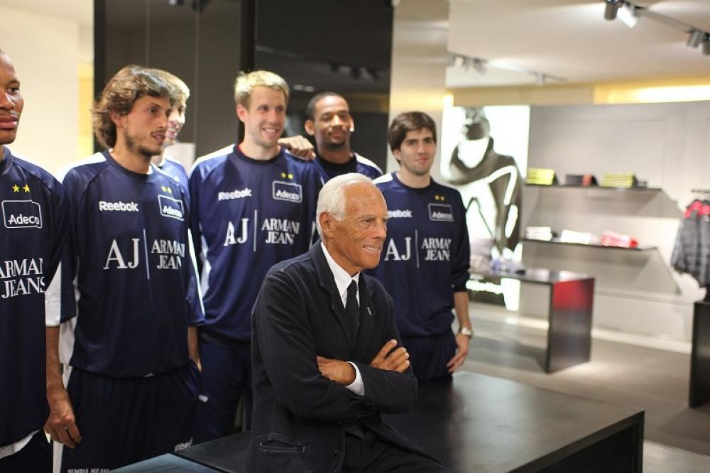 Armani with Olimpia Milano basketball players at Vogue Fashion