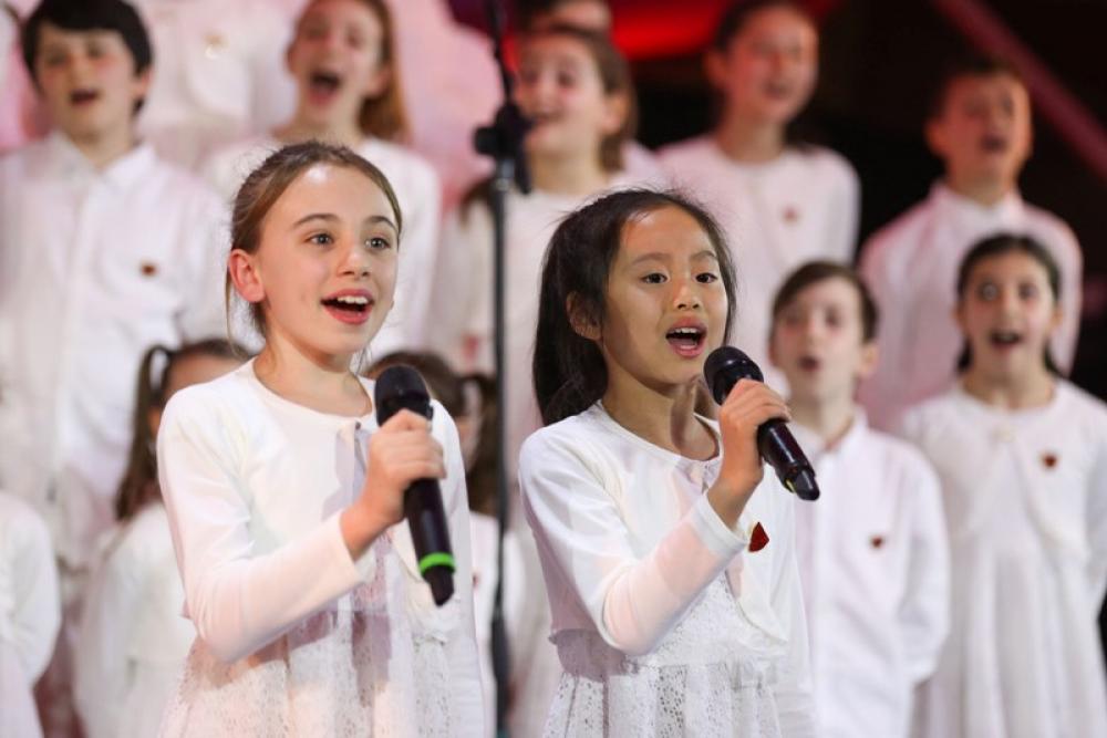 Children perform during a gala in Rome