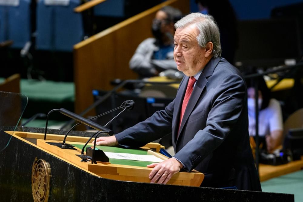 UN Secretary General Antonio Guterres addresses General Assembly meeting