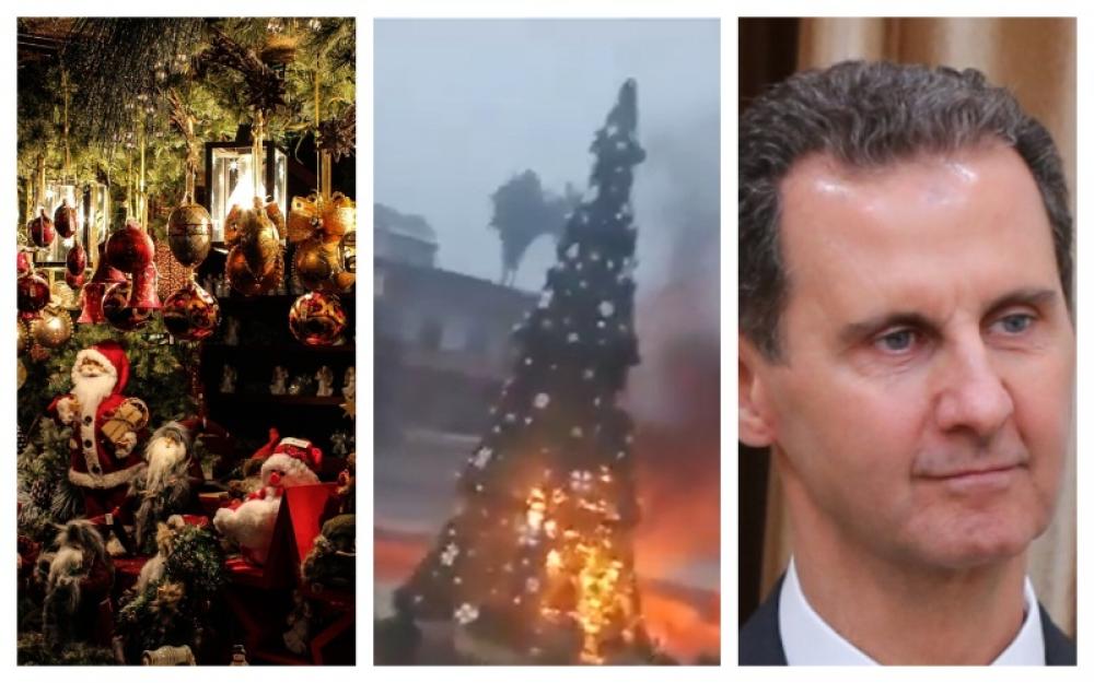 Syria: Christians protest demanding protection after Christmas tree set on fire by suspected 'Islamists'